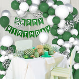 Dark Green Silver Balloon Arch Kit, Metallic White Garland, Birthday Party Decor