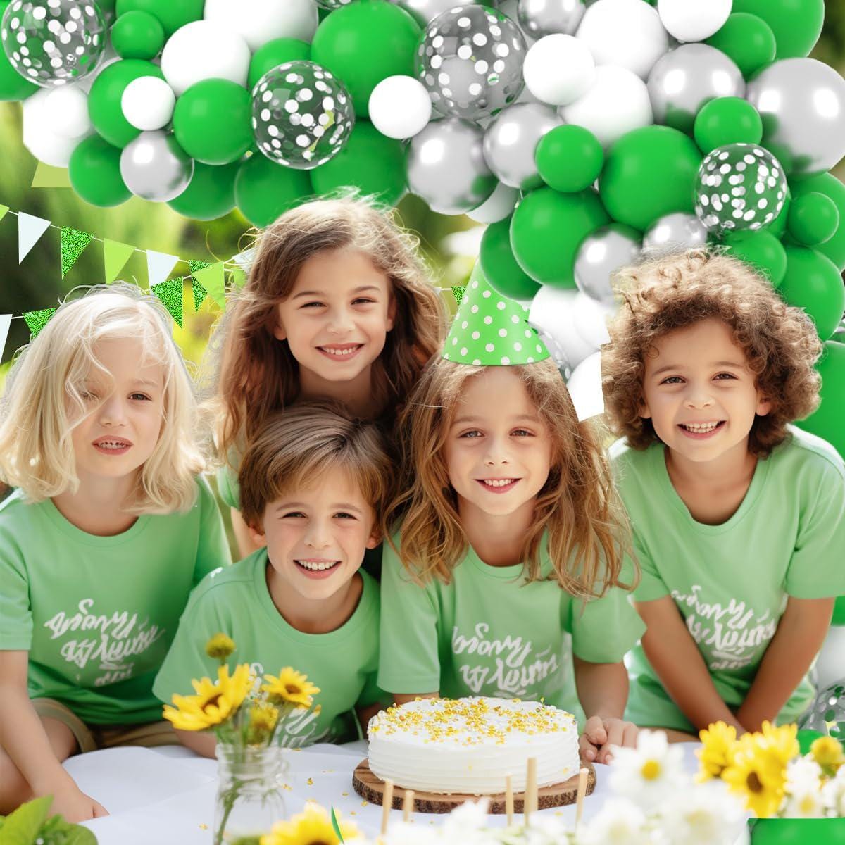Green White Silver Balloon Arch Garland Kit, Metallic Party Decor