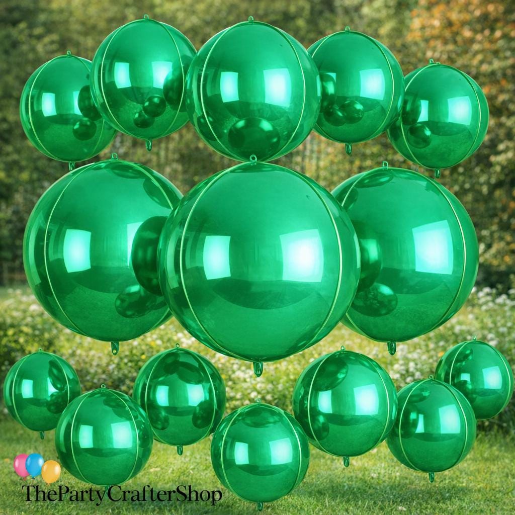 Green 4D Round Foil Balloons, Jungle Party Decoration Set