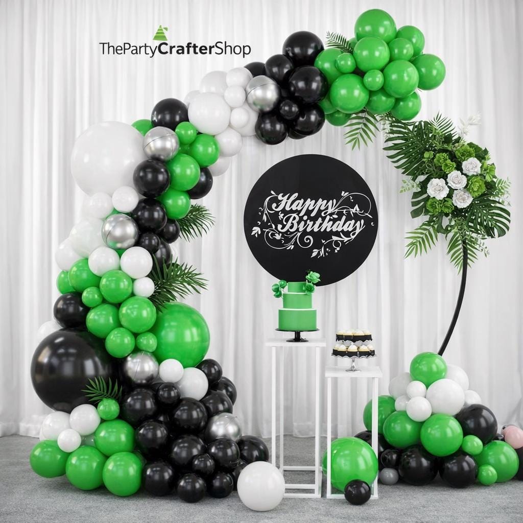 Green Black White Balloon Garland Kit, Football Birthday Arch, Boys Sports Party Decoration