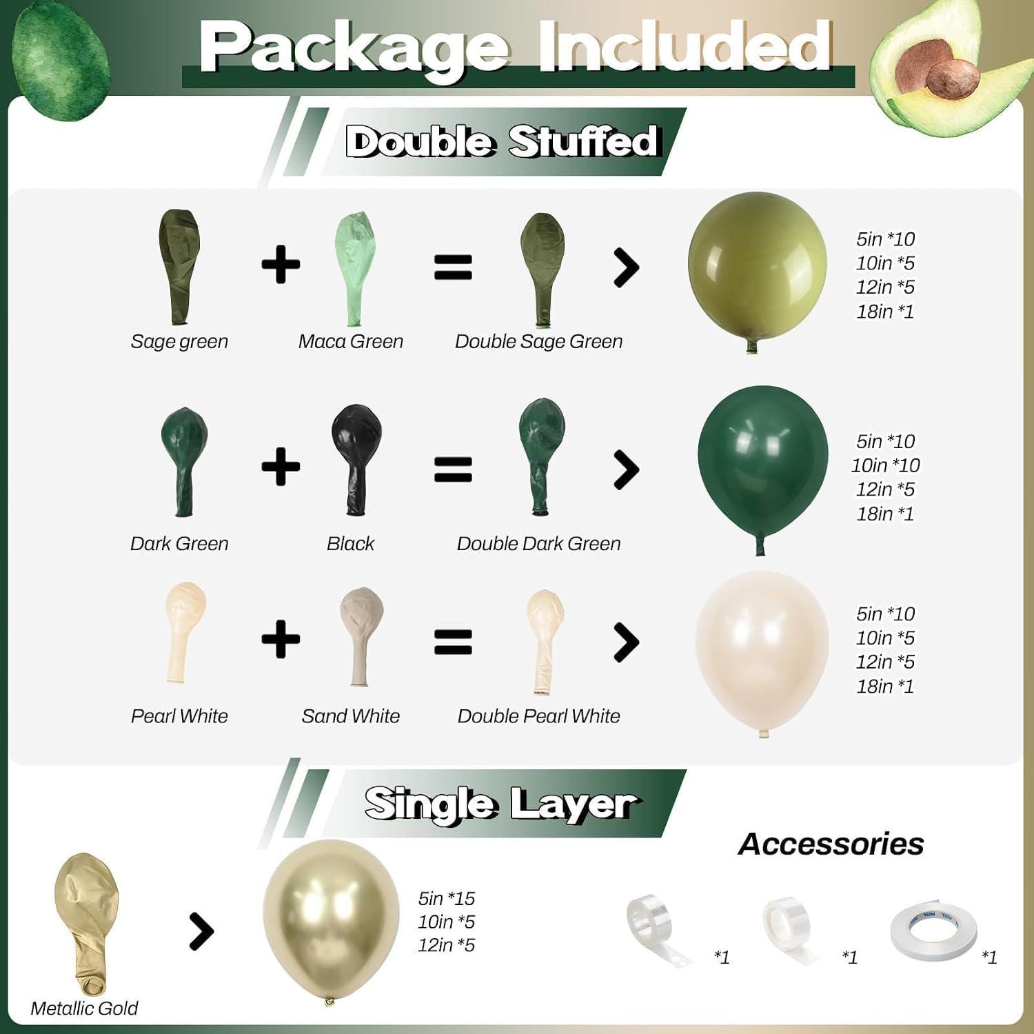 Emerald Green Gold Balloon Arch Kit, Double Stuffed Forest Party Garland