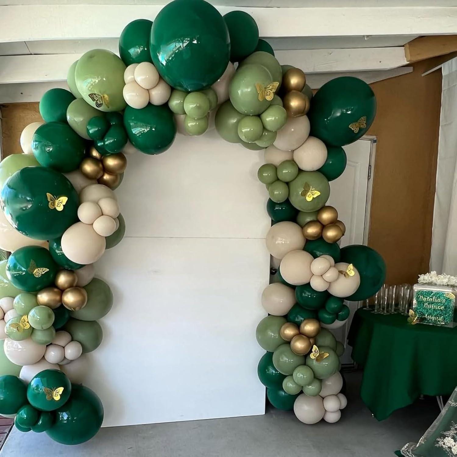 Emerald Green Gold Balloon Arch Kit, Double Stuffed Forest Party Garland