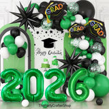 Graduation Balloon Garland Kit, Class of 2026 Green Black White Arch Party Decoration
