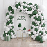 Dark Green White Silver Balloon Arch Kit, Jungle Birthday Garland Arch, Party Decor