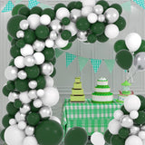 Dark Green White Silver Balloon Arch Kit, Jungle Birthday Garland Arch, Party Decor