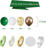 Dark Green Gold Balloon Arch Kit, White Metallic Confetti Garland, Birthday Wedding Decor