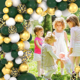 Dark Green Gold Balloon Arch Kit, White Metallic Confetti Garland, Birthday Wedding Decor