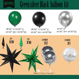 Dark Green Black Silver Balloon Arch Kit, Disco Ball Star Garland, Graduation Party Decoration