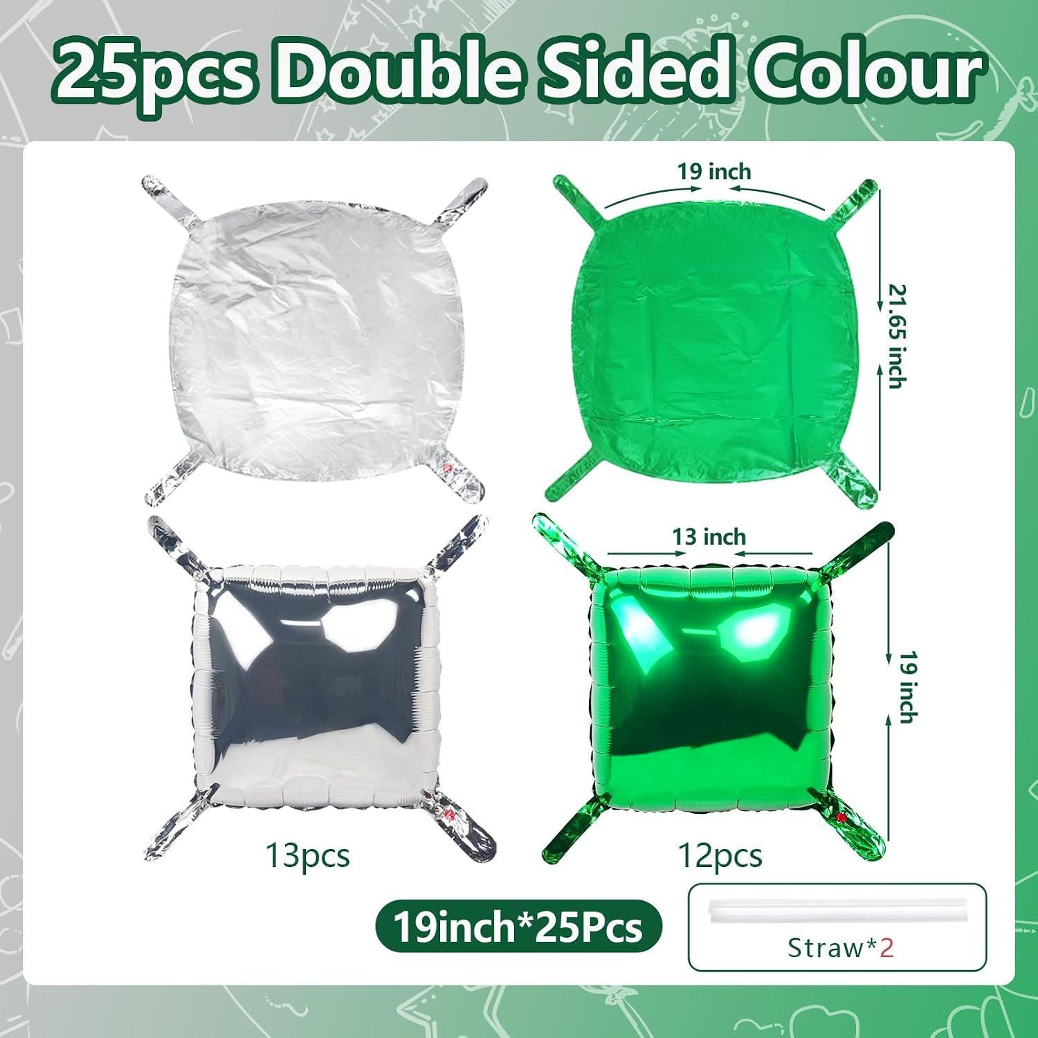 Green Silver Square Foil Balloon Backdrop, Double Sided Arch Decor Party Supplies