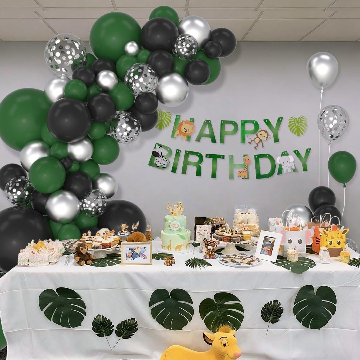 Dark Green Black Silver Balloon Arch Garland Kit, Sports Birthday Party Decor