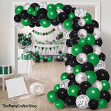 Dark Green Black Silver Balloon Arch Kit, Video Game Football Party Garland