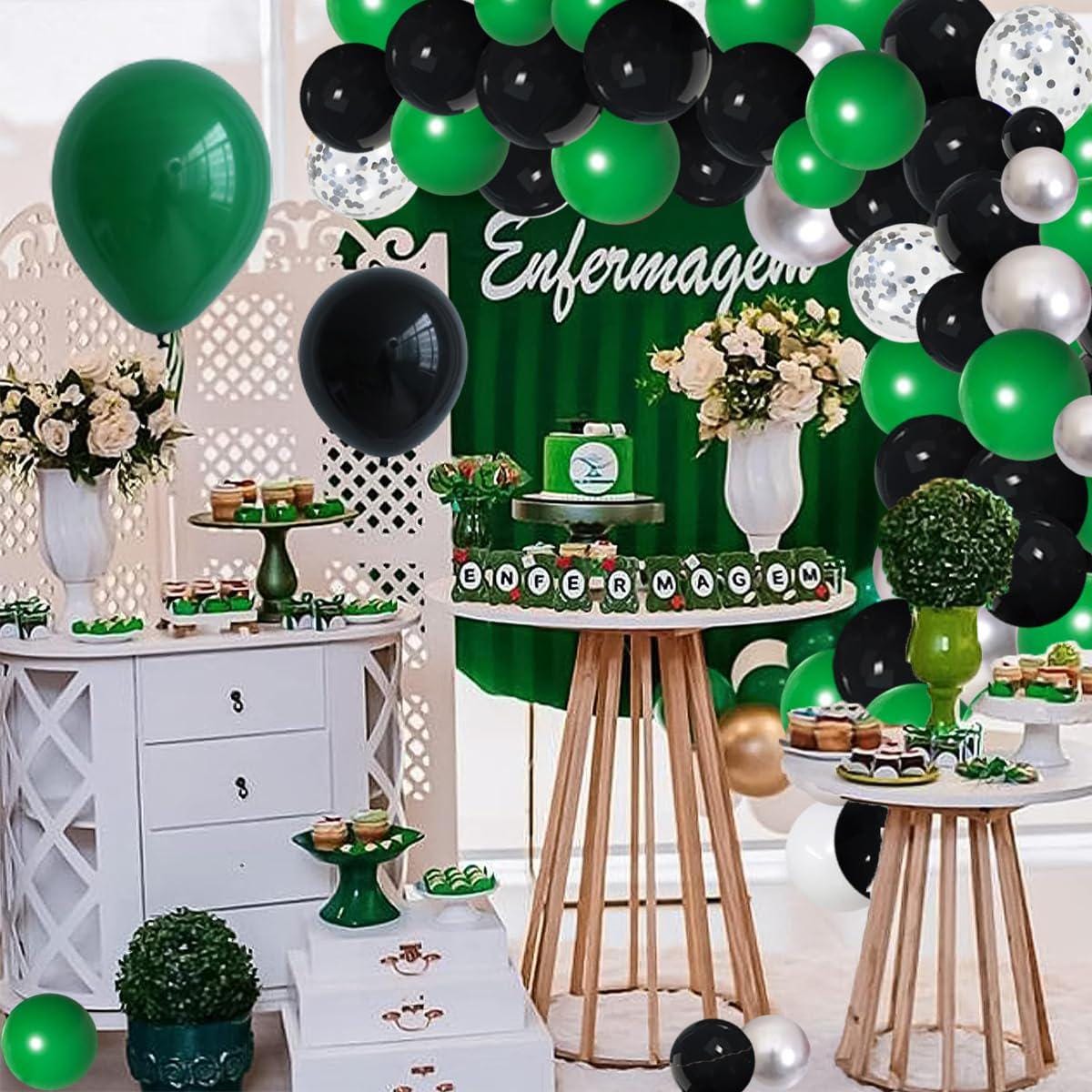 Dark Green Black Silver Balloon Arch Kit, Video Game Football Party Garland