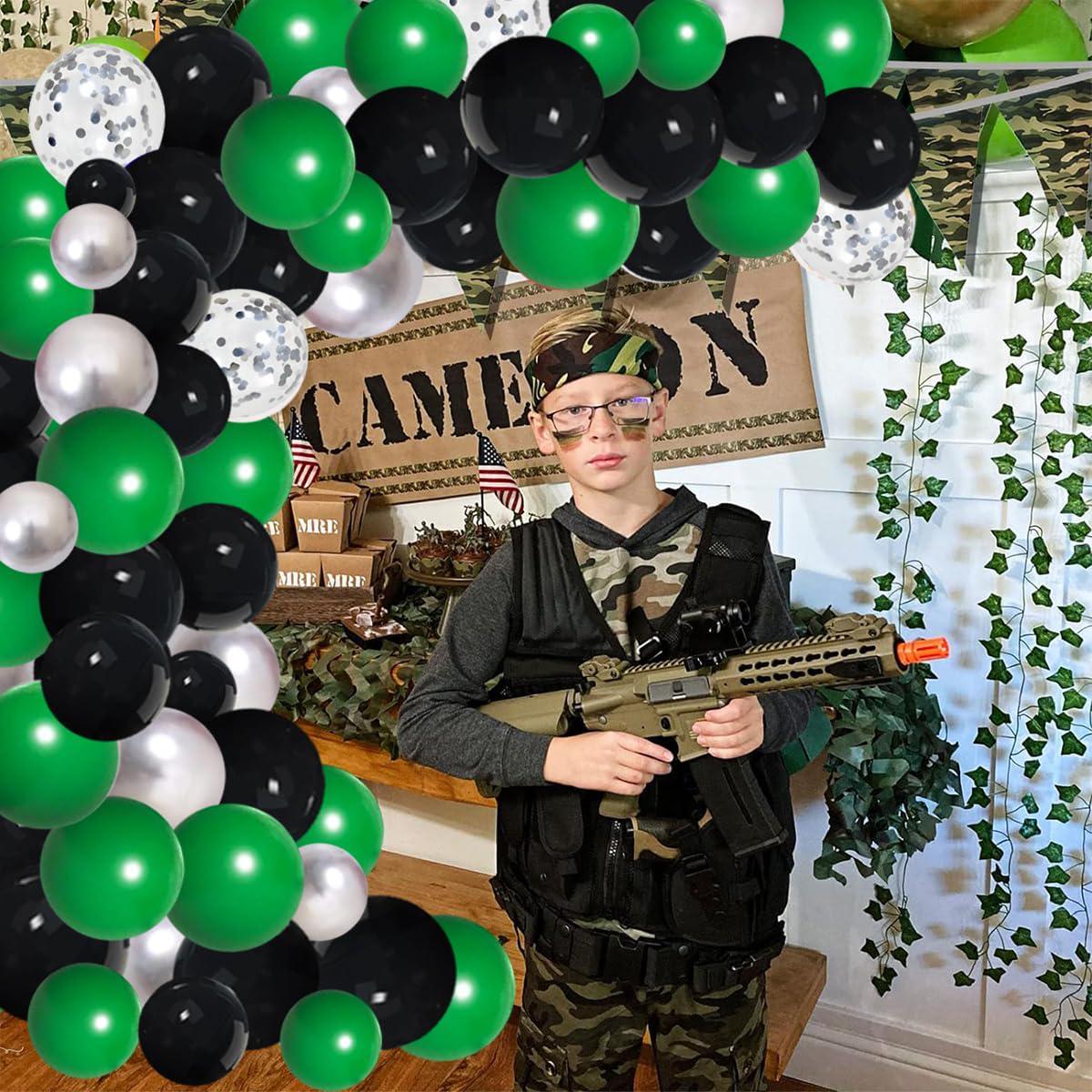 Dark Green Black Silver Balloon Arch Kit, Video Game Football Party Garland