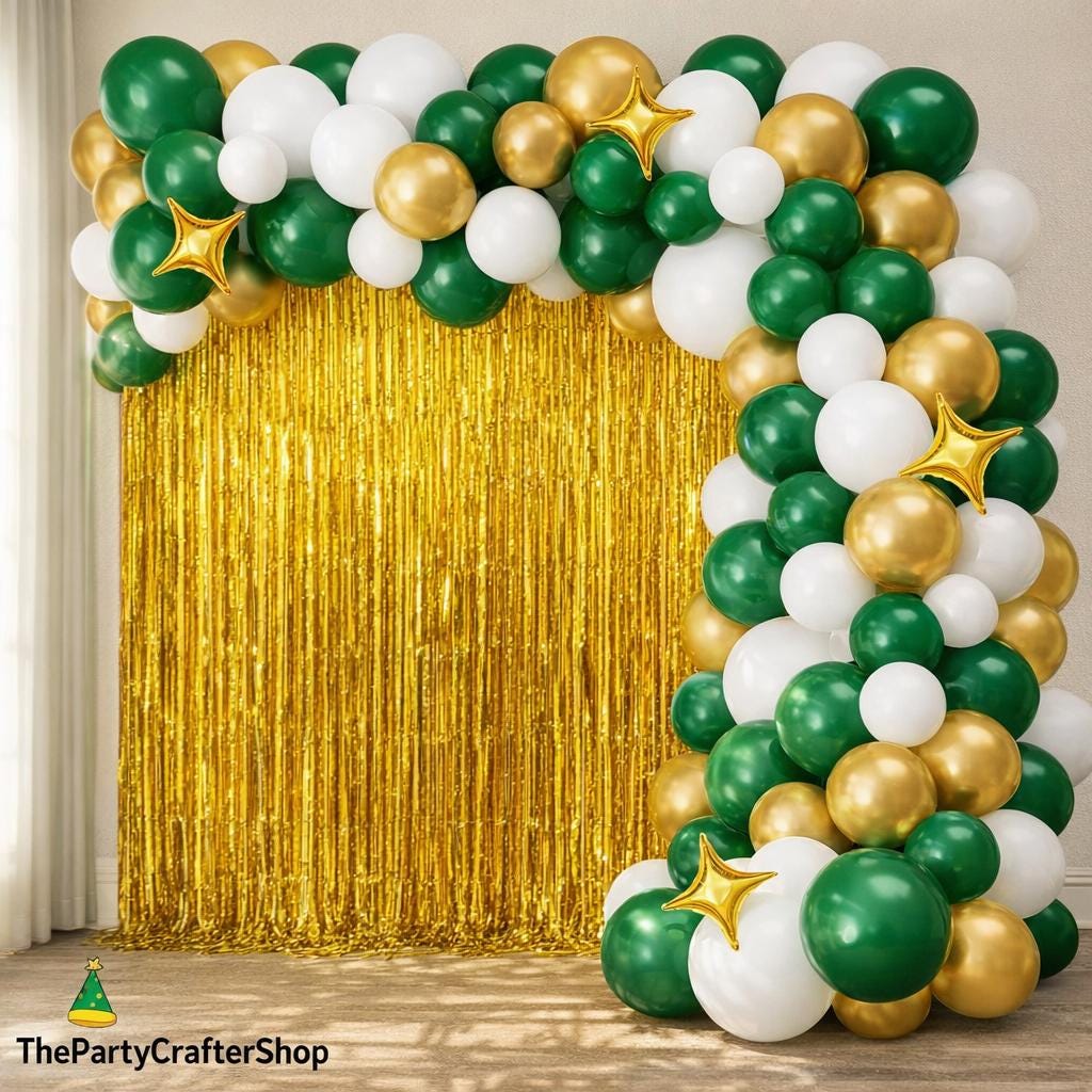 Dark Green Gold Balloon Arch Kit, White Metallic Garland, Birthday Wedding Party Decor