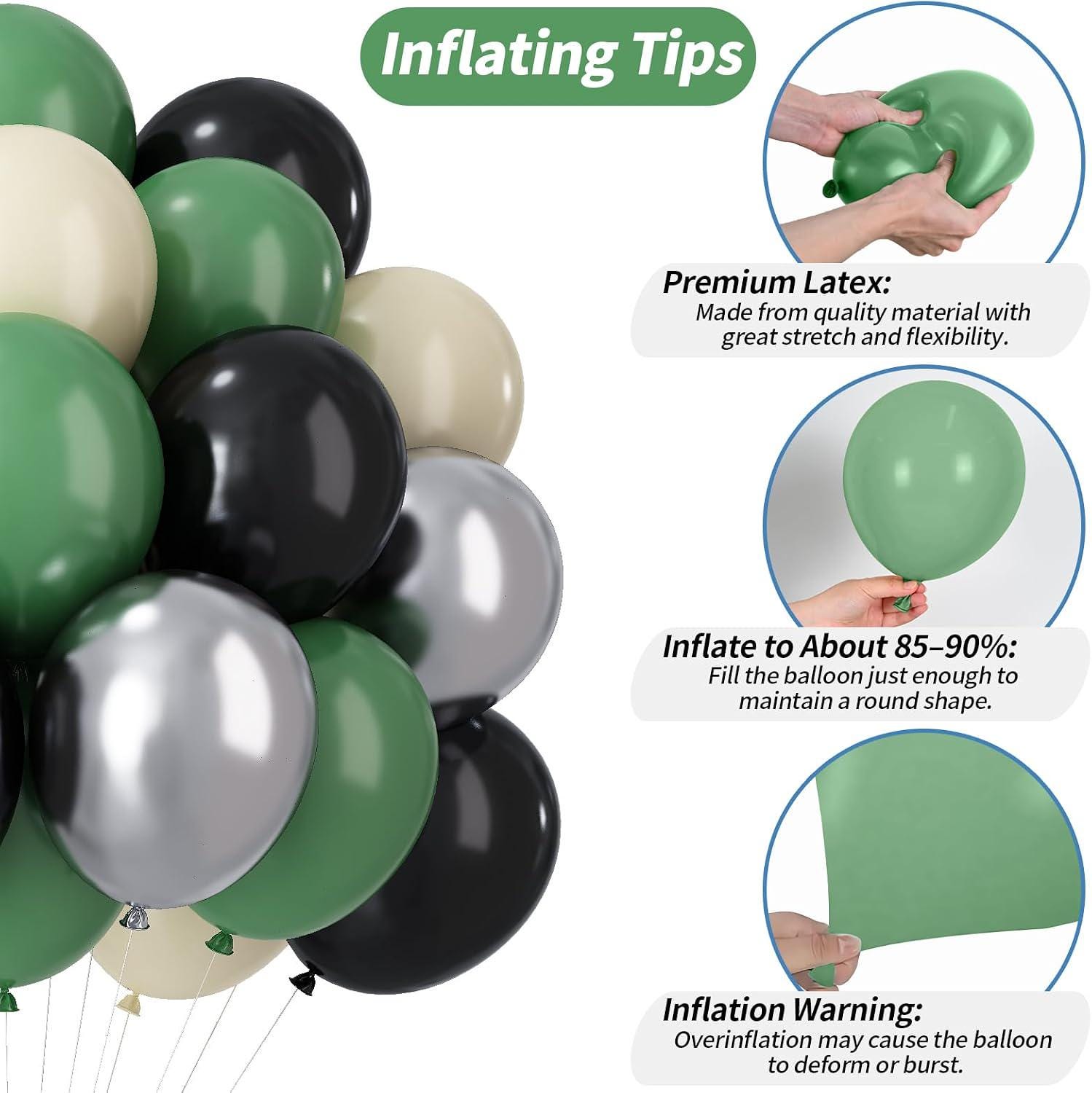 Green Black Silver Balloon Kit, Metallic Party Balloons, Graduation Soccer Gaming Shower Decor