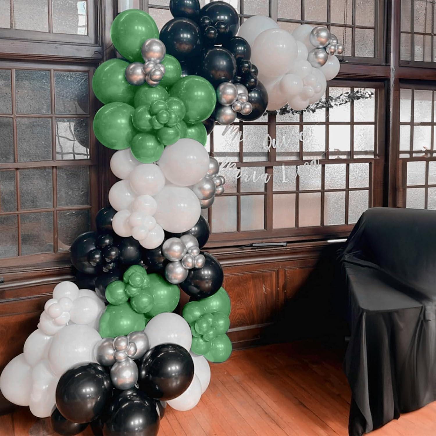 Green Black Silver Balloon Kit, Metallic Party Balloons, Graduation Soccer Gaming Shower Decor