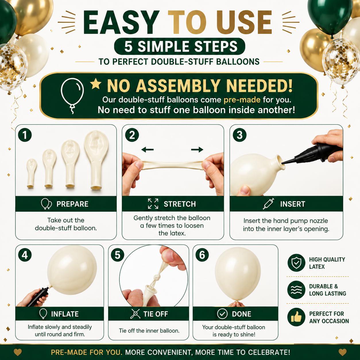 Emerald Green Gold Balloon Arch Kit, Double Stuffed Hunter Forest Balloons, Party Decor