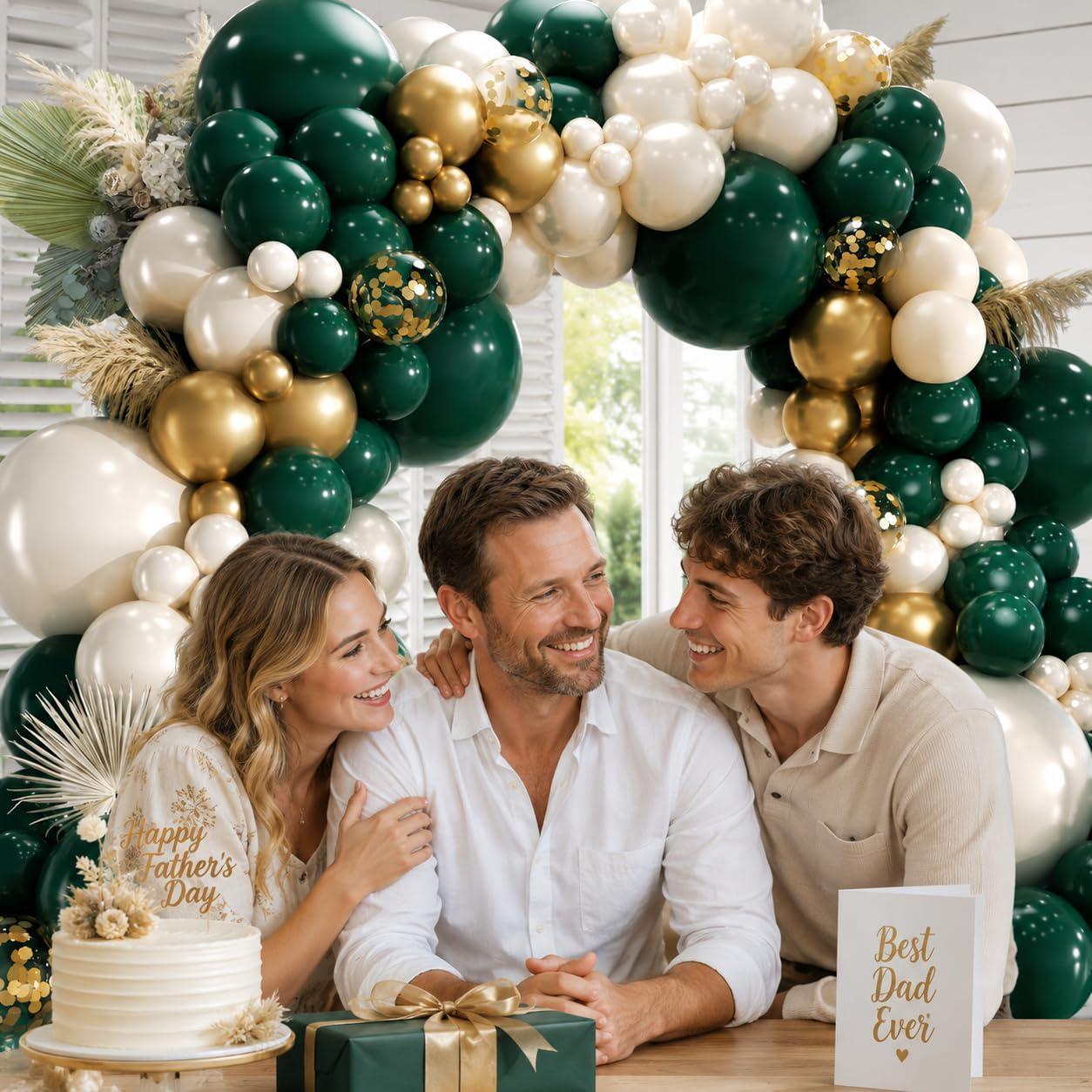 Emerald Green Gold Balloon Arch Kit, Double Stuffed Hunter Forest Balloons, Party Decor