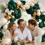 Emerald Green Gold Balloon Arch Kit, Double Stuffed Hunter Forest Balloons, Party Decor
