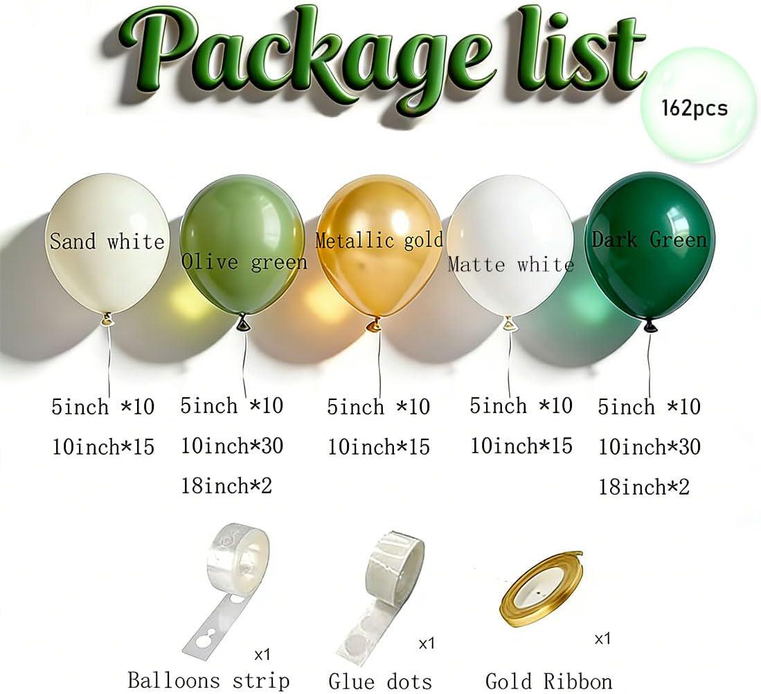 Emerald Green Gold Balloon Arch Kit, Sage Olive White Garland, Jungle Safari Party Decor