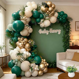Emerald Green Gold Balloon Arch Kit, Sage Olive White Garland, Jungle Safari Party Decor
