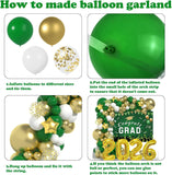 Class of 2026 Graduation Balloon Arch Kit, Green Gold Congrats Grad Party Backdrop Decorations