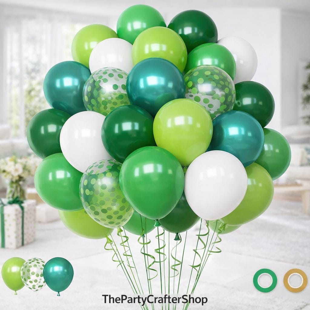 Green Balloon Set, Emerald Lime Forest Confetti Party Decor