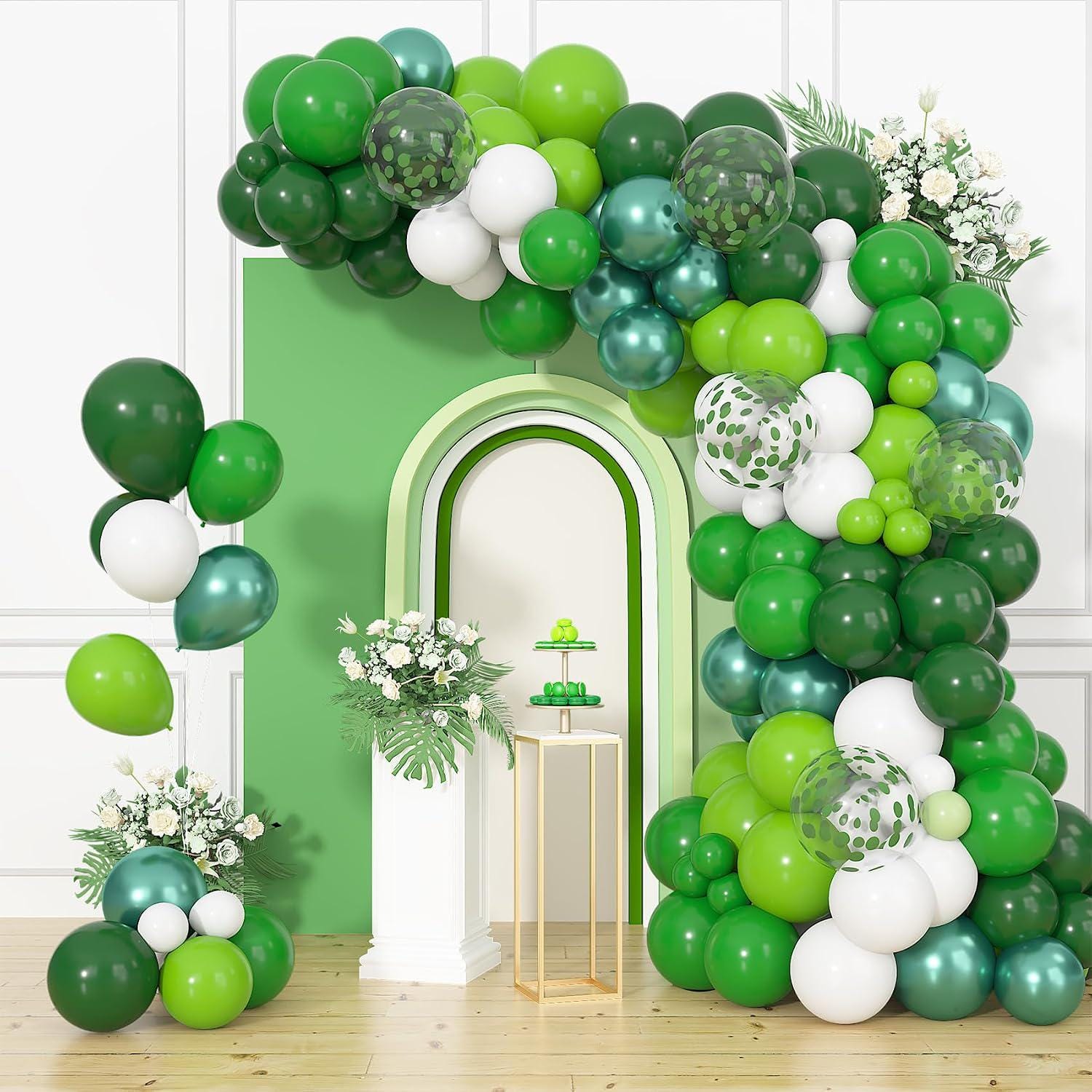 Green Balloon Set, Emerald Lime Forest Confetti Party Decor