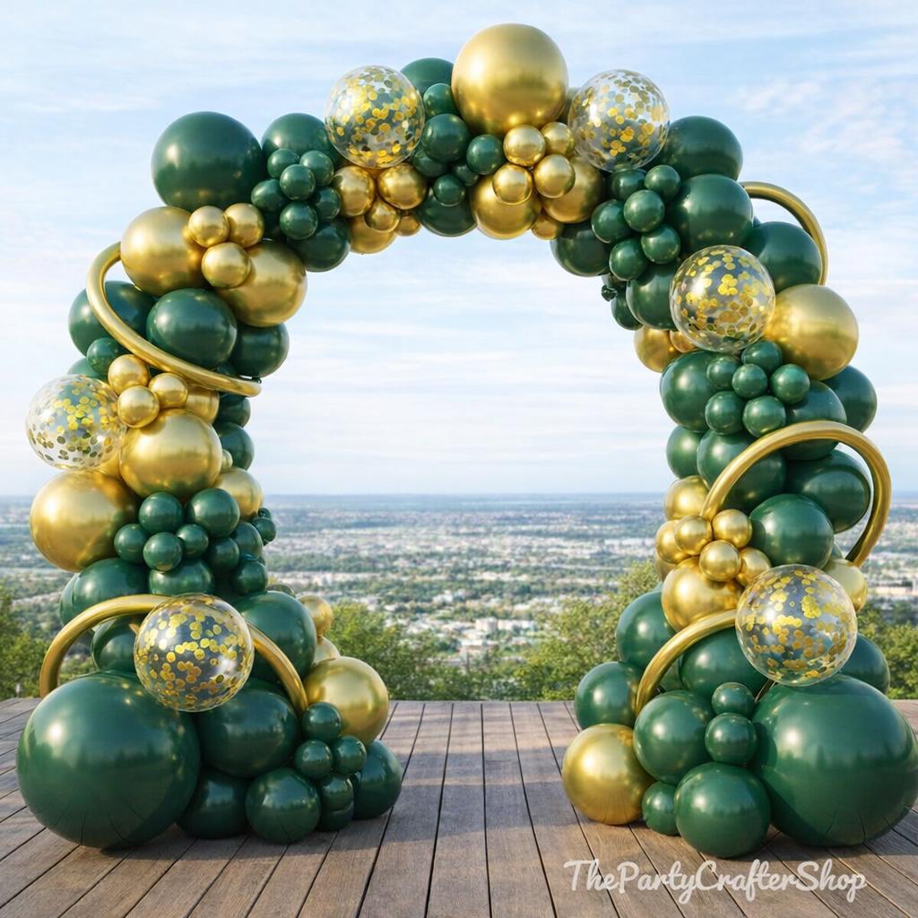 Double Stuffed Emerald Green Gold Balloon Arch Kit, Safari Wedding Party Decor