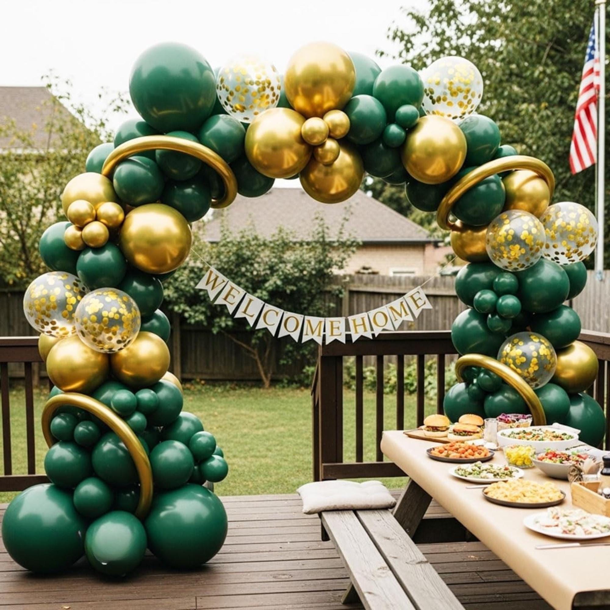Double Stuffed Emerald Green Gold Balloon Arch Kit, Safari Wedding Party Decor