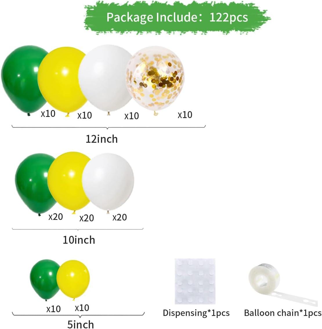 Green Yellow White Balloon Garland Arch Kit, Gold Confetti, Tractor Jungle Birthday Party Decoration