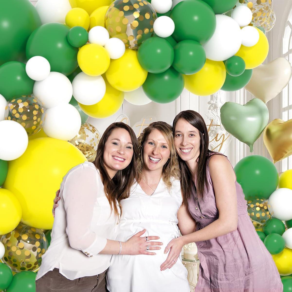 Green Yellow White Balloon Garland Arch Kit, Gold Confetti, Tractor Jungle Birthday Party Decoration