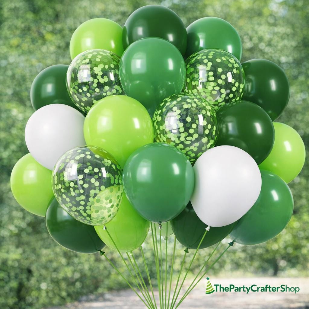 50Pcs Green White Latex Balloons, St Patrick Jungle Forest Birthday Party Decor
