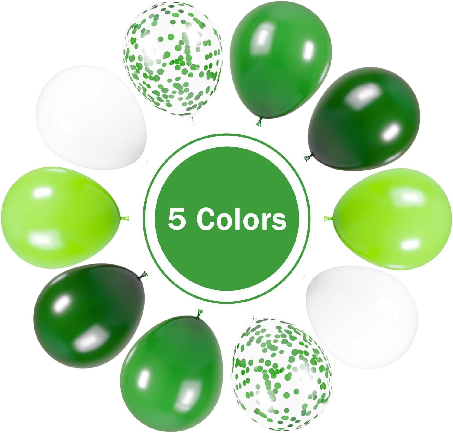 50Pcs Green White Latex Balloons, St Patrick Jungle Forest Birthday Party Decor