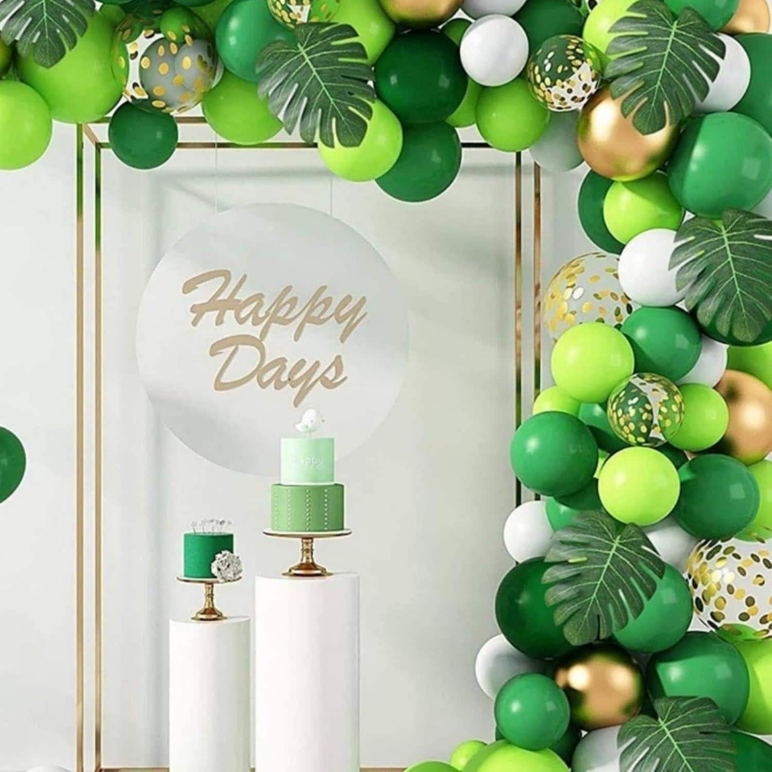 50Pcs Green White Latex Balloons, St Patrick Jungle Forest Birthday Party Decor