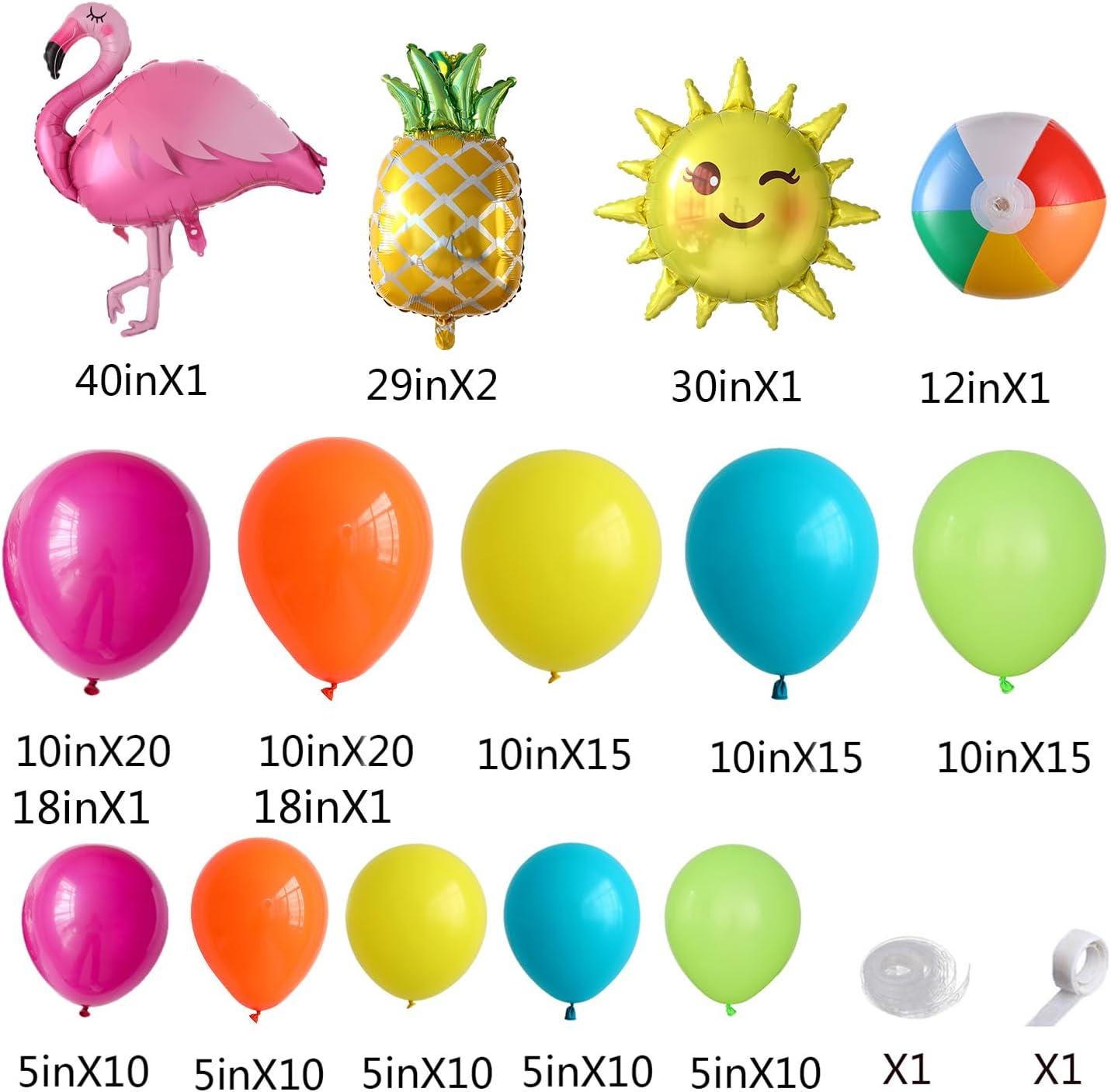 Tropical Balloon Arch Kit | Hawaiian Luau Garland with Flamingo, Pineapple, Sun, Beach Ball Decorations