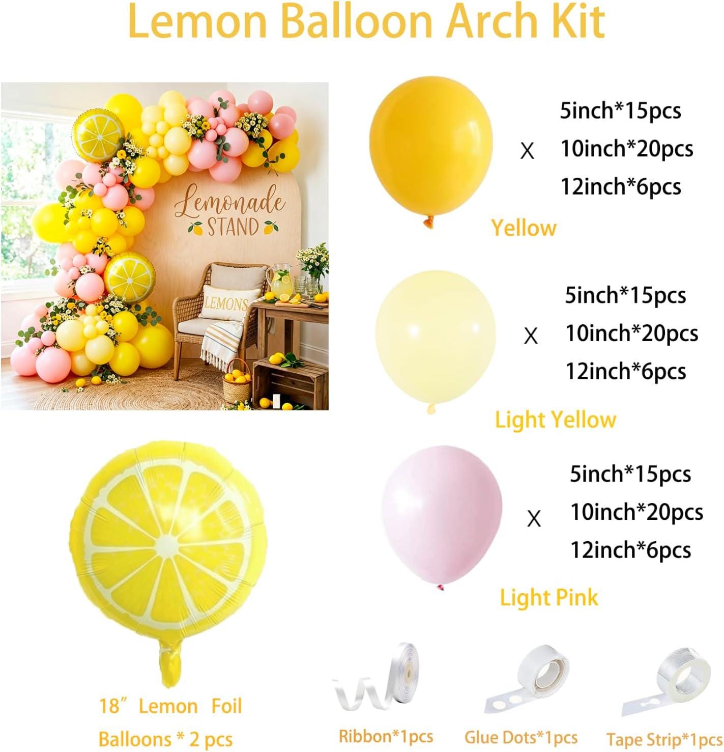 Lemon Balloon Arch Kit | Pink Yellow Garland for Lemonade Party Decor