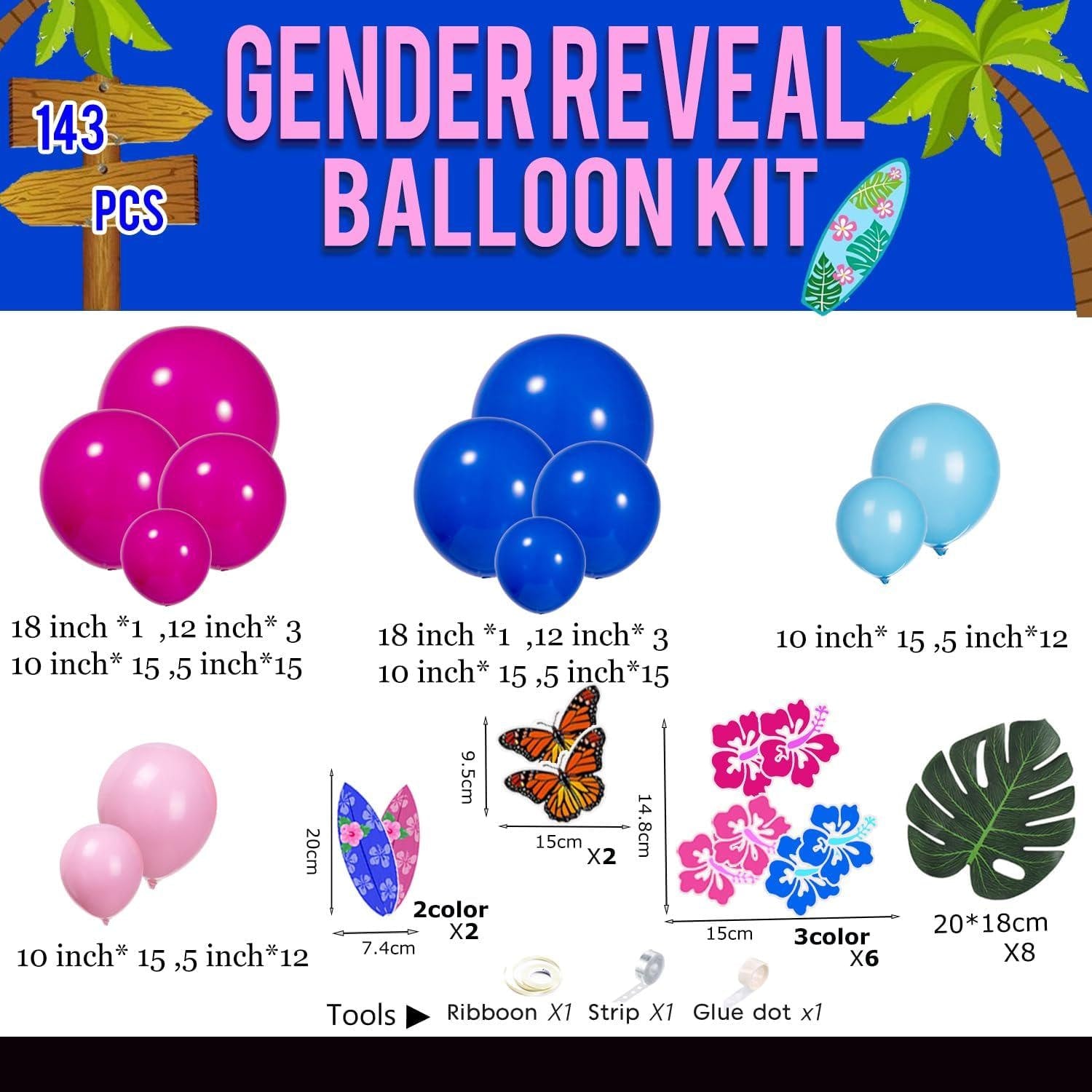 Hawaiian Balloon Arch Kit | Pink Blue Tropical Garland, Luau Party Decorations