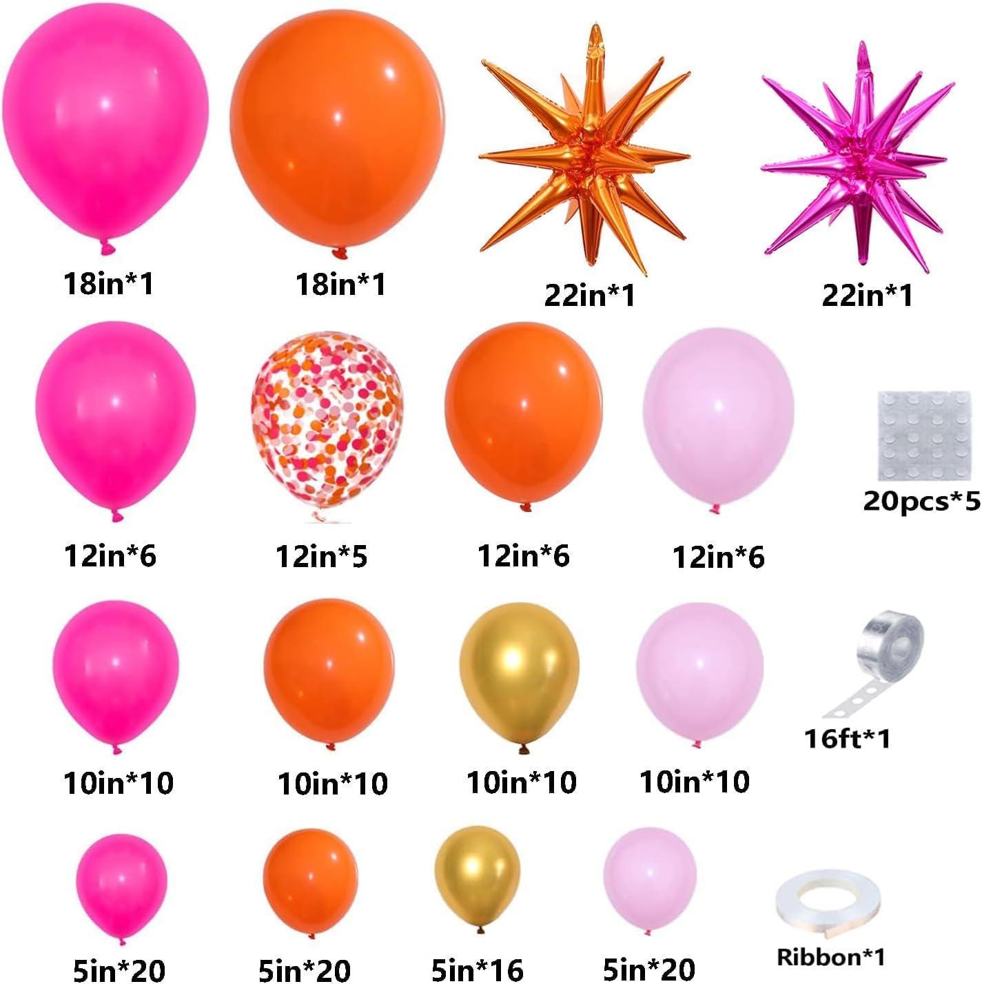Pink Orange Balloon Garland Kit | Hot Pink Gold Arch, Star Foil Summer Party Decor