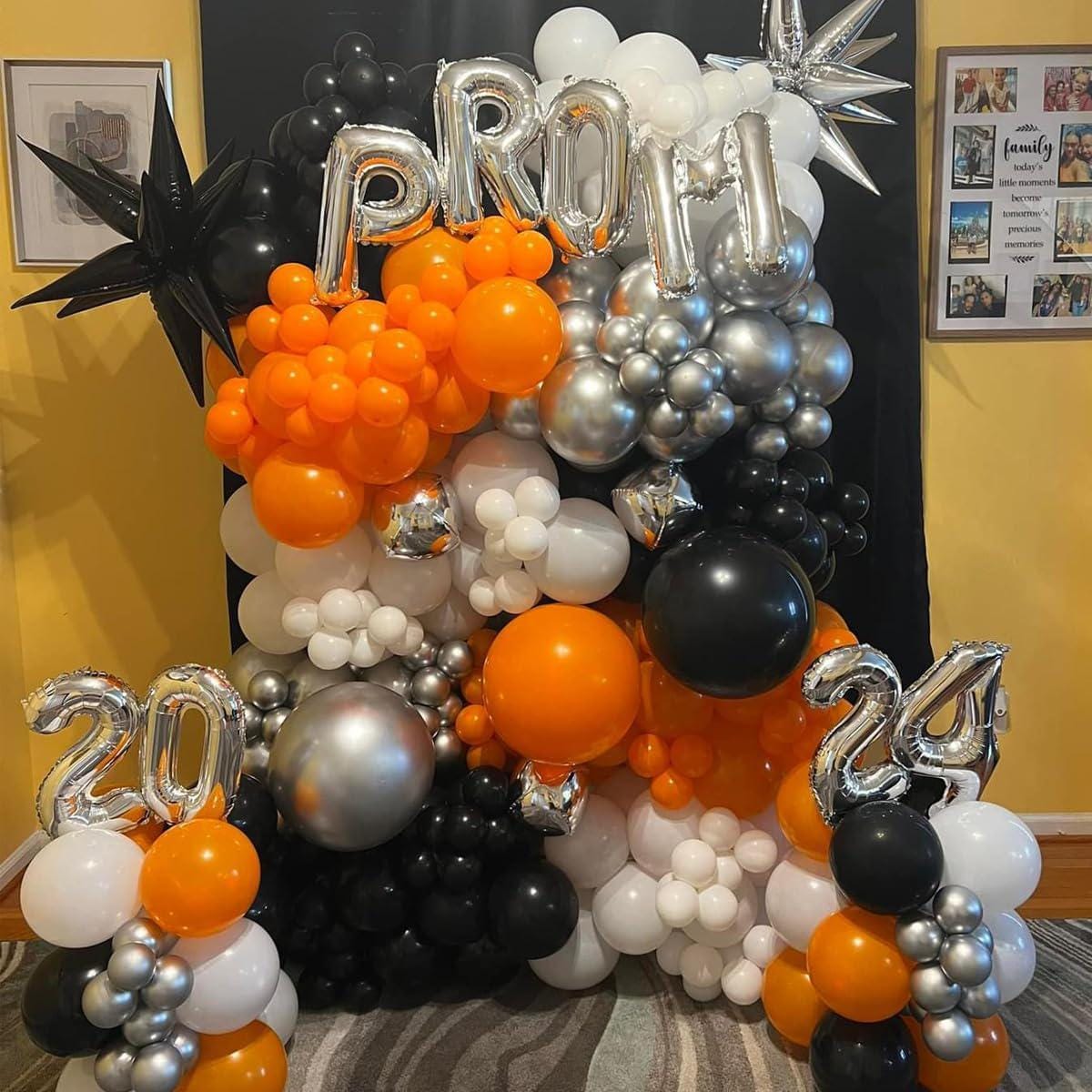 Orange Black Silver Balloon Arch Kit, Confetti Garland, Birthday Party Decoration