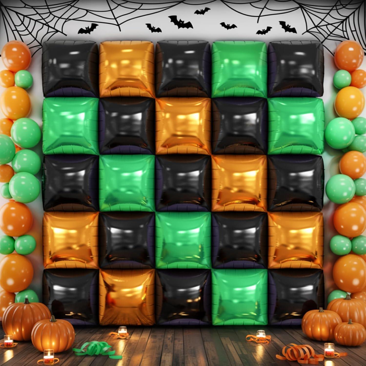 Black Orange Green Foil Balloon Wall Backdrop, Halloween Birthday Party Decor