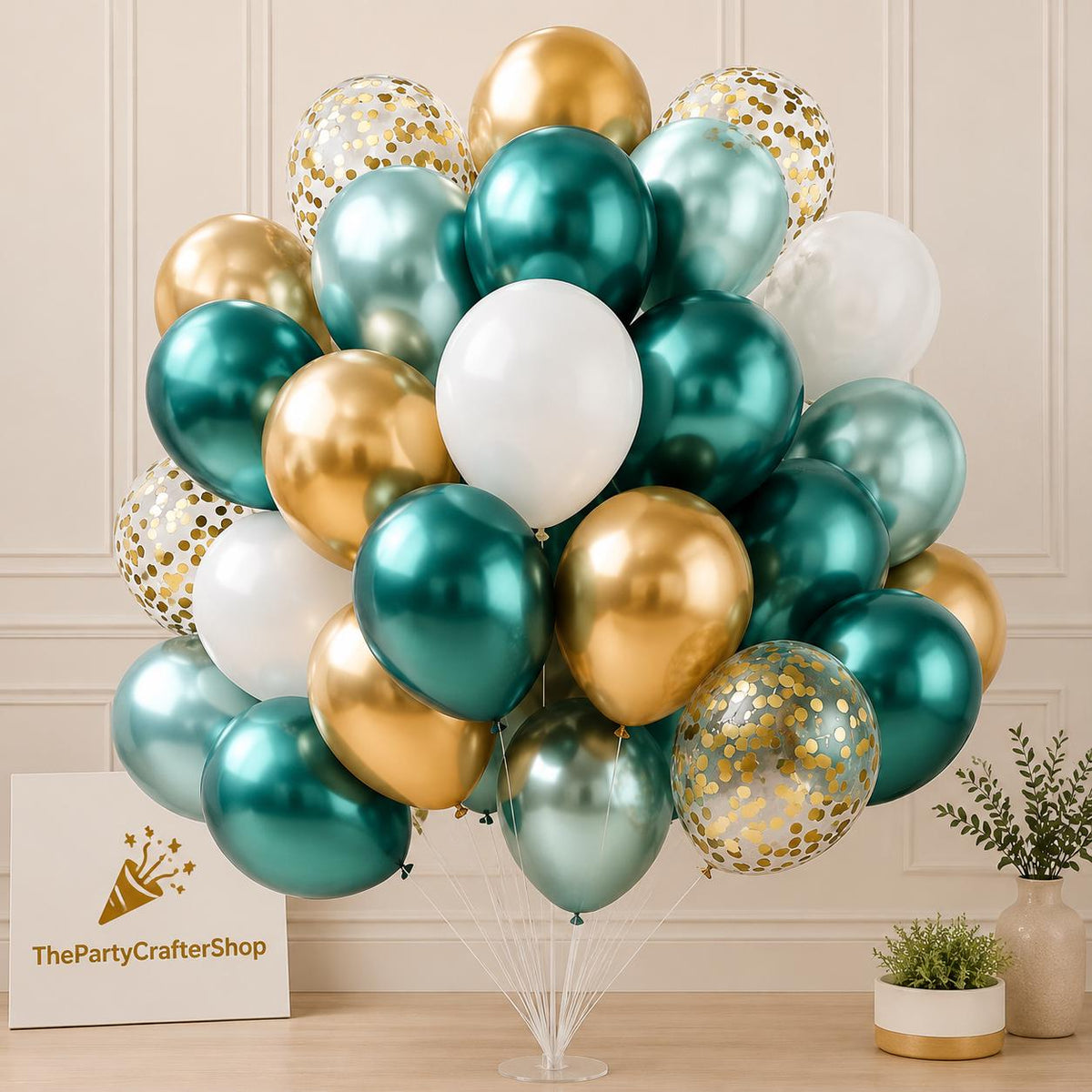 Green Gold Balloon Set, Metallic Confetti, Tropical Jungle Safari Party Decor