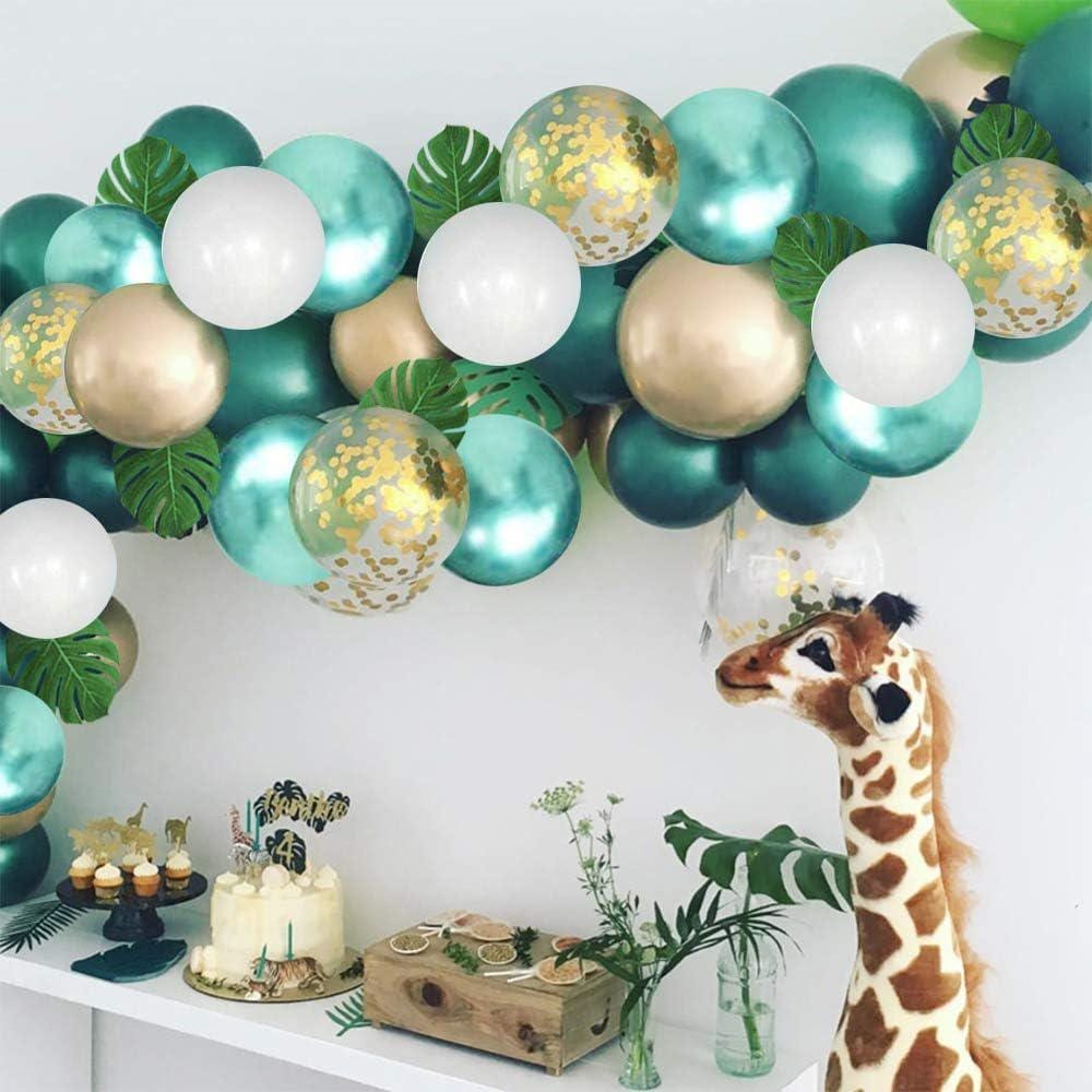 Green Gold Balloon Set, Metallic Confetti, Tropical Jungle Safari Party Decor