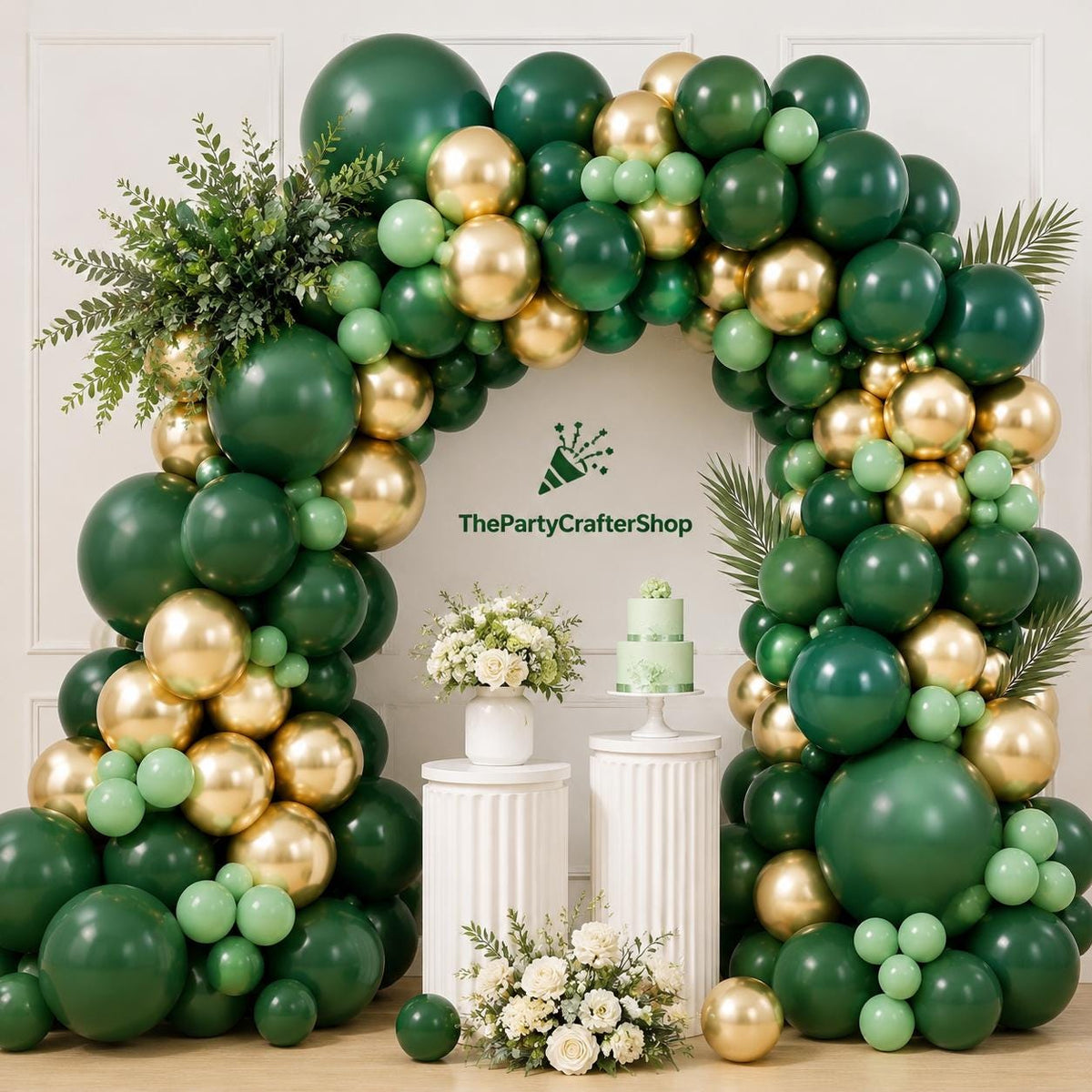 Emerald Hunter Green Gold Balloon Arch Kit, Jungle Safari Party Decor