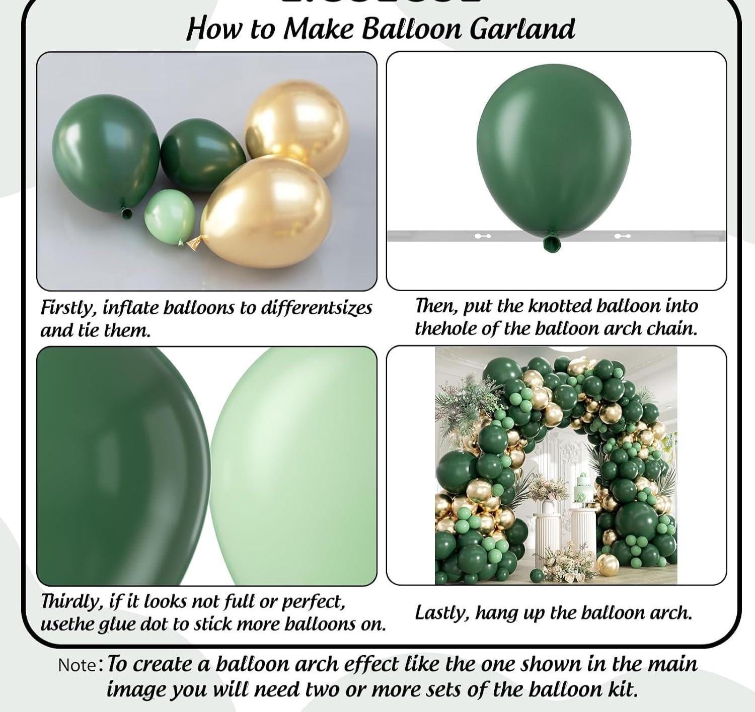 Emerald Hunter Green Gold Balloon Arch Kit, Jungle Safari Party Decor