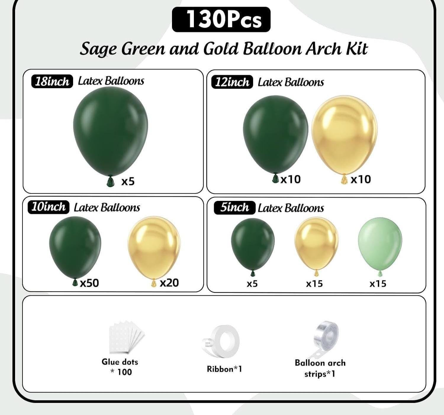 Emerald Hunter Green Gold Balloon Arch Kit, Jungle Safari Party Decor