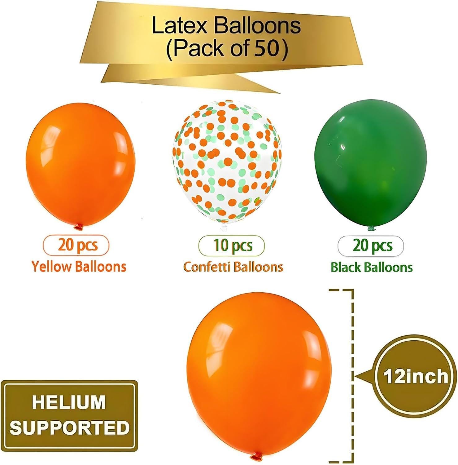 Green Orange Confetti Balloon Set, 12 Inch Latex Party Decor
