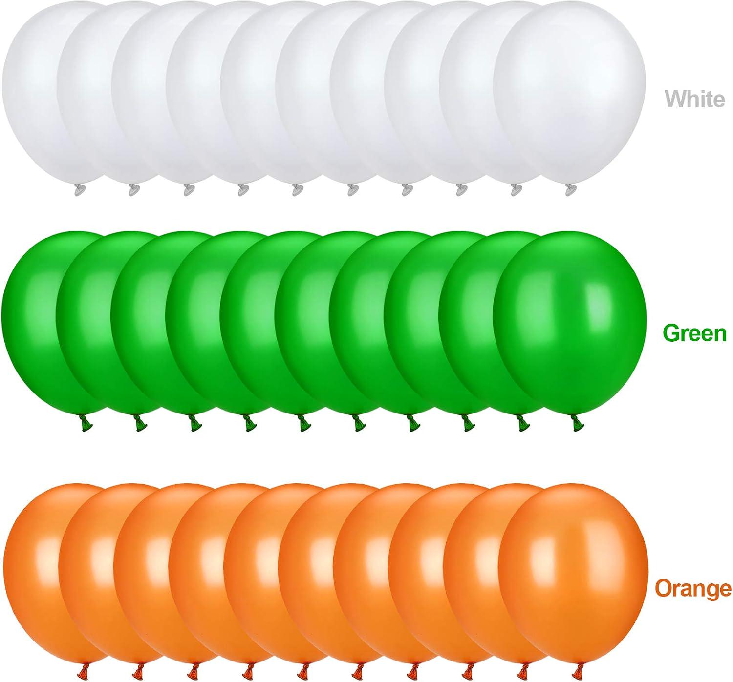 100Pcs Orange White Green Latex Balloons, Patriotic Party Balloons, Graduation Wedding Birthday Decoration Supplies