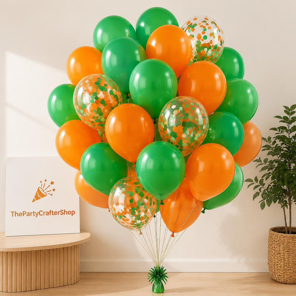 50Pcs Orange Green Confetti Balloon Set, 12 Inch Latex Helium Balloons, Party Decoration Supplies