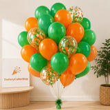 50Pcs Orange Green Confetti Balloon Set, 12 Inch Latex Helium Balloons, Party Decoration Supplies